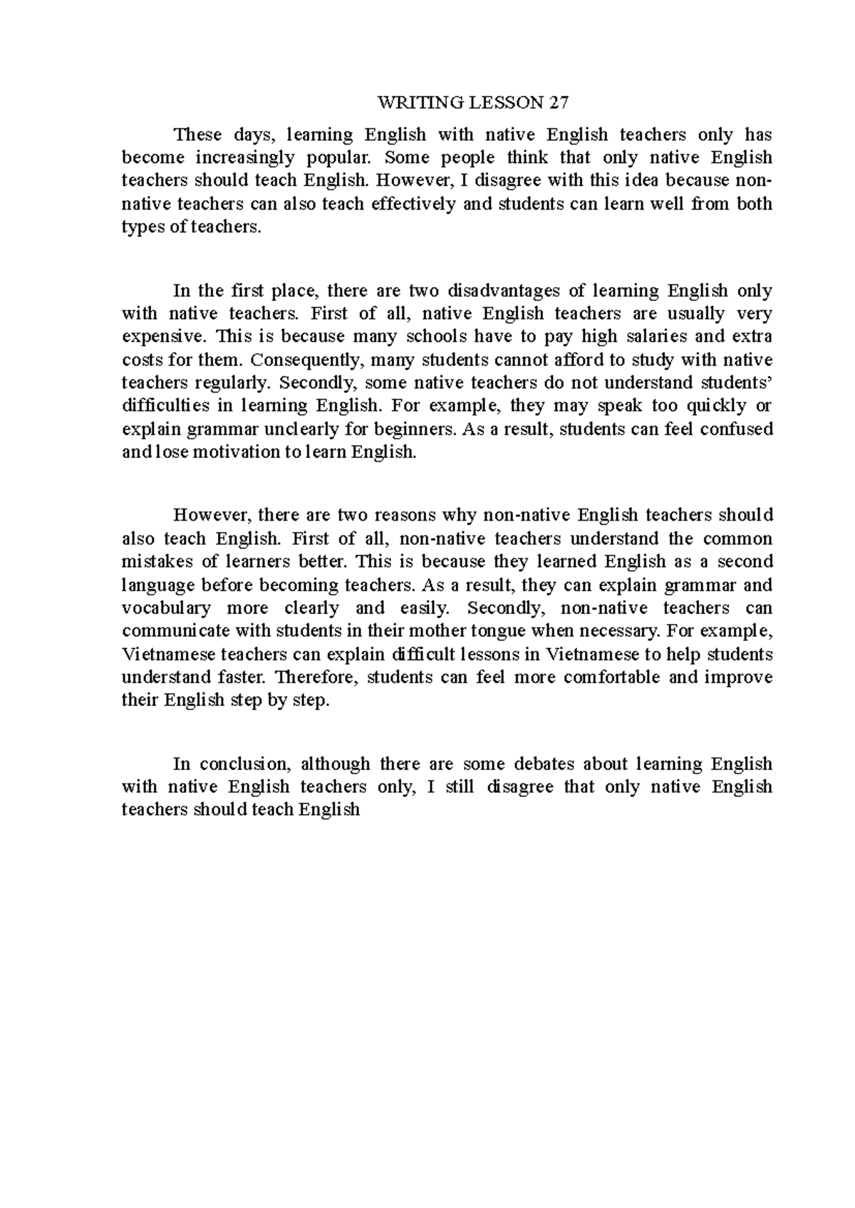 Writing Lesson 27 - Nnative vs. Native English Teachers - Studocu