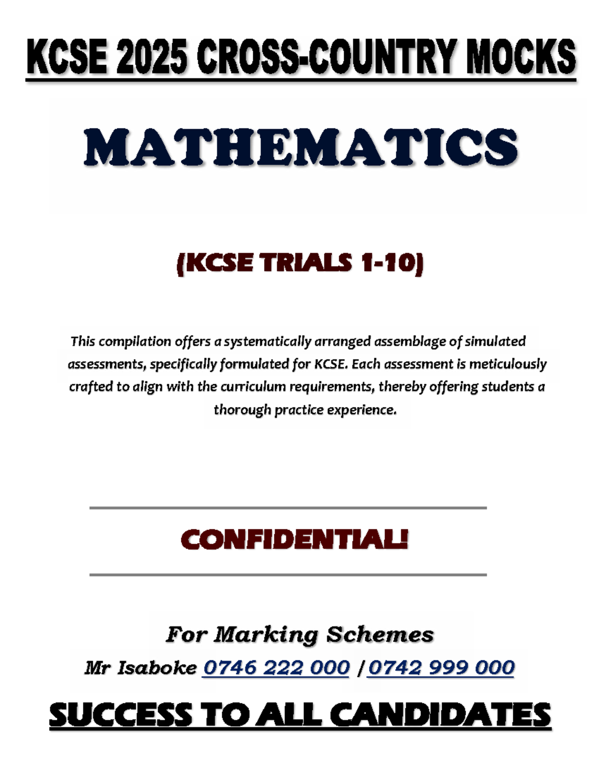 KCSE 2025 Mocks Mathematics Paper 1 & 2 Compilation - Studocu
