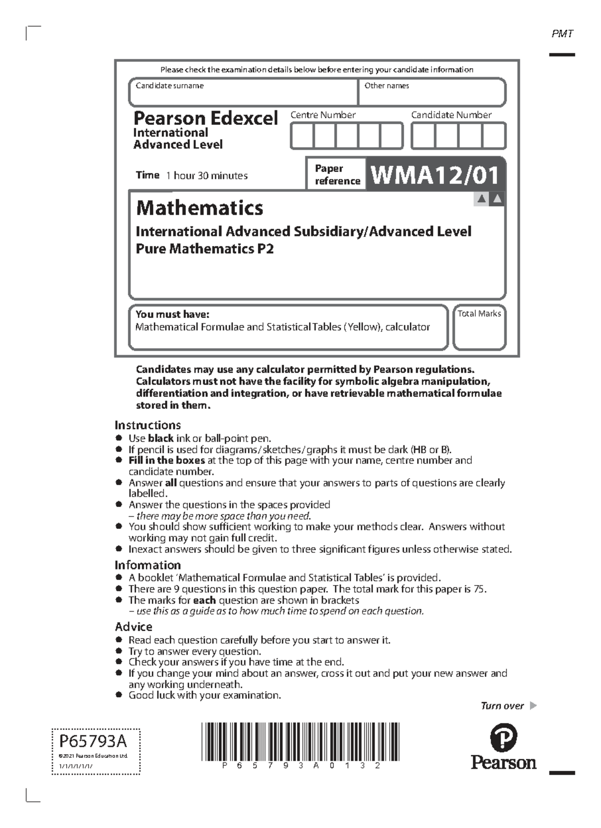 June 2021 IAL Mathematics Pure Mathematics P2 Exam Paper - Studocu
