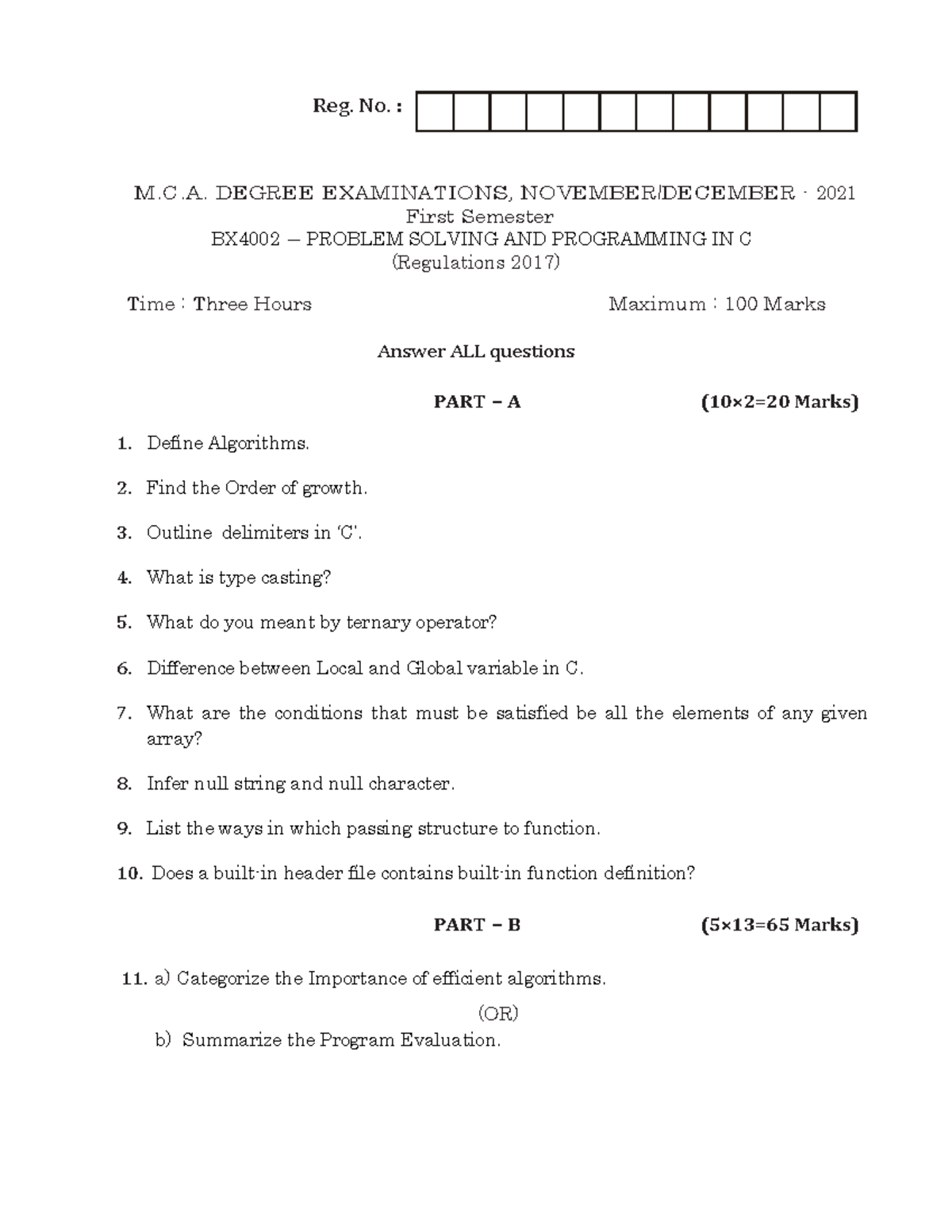 BX4002(PS - C) - Problem Solving & Programming in C - Set B [QP+ANS ...