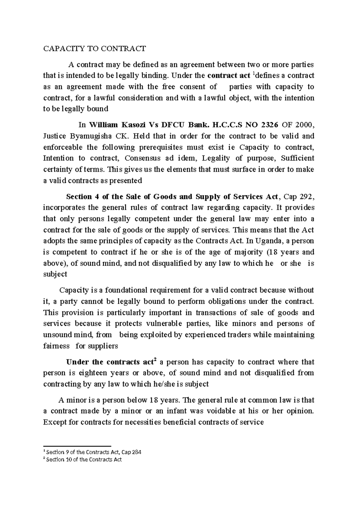 Capacity to Contract: Key Elements and Legal Implications - Studocu