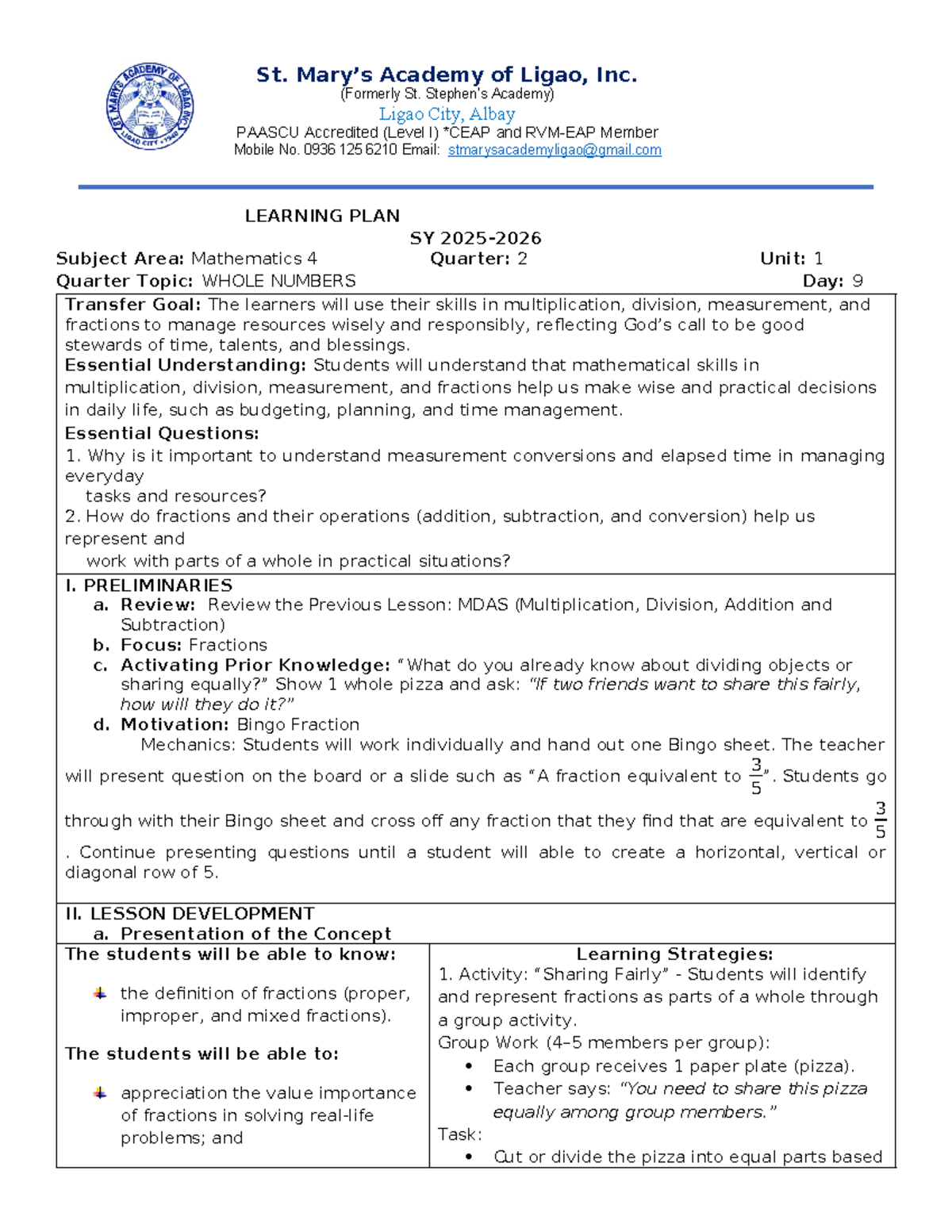 Learning Plan G4: Understanding Fractions and Their Types - Studocu