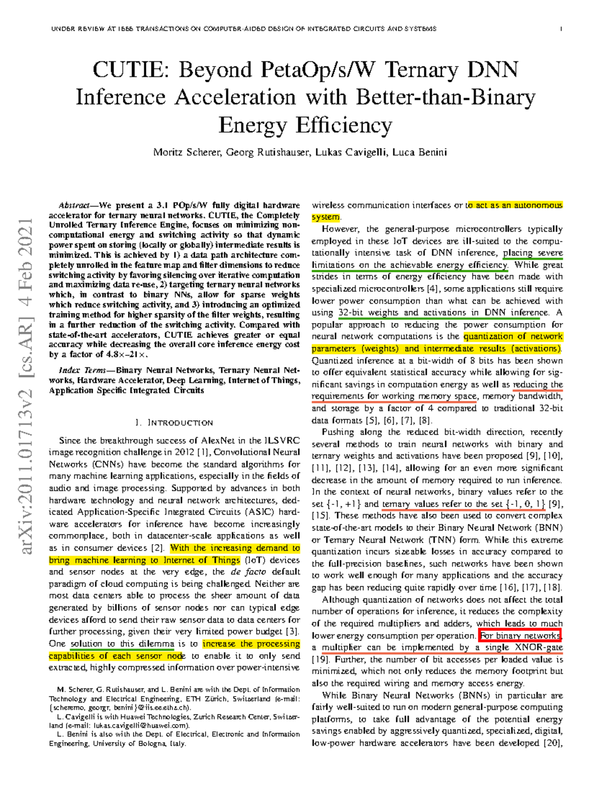 CUTIE: Energy-Efficient Ternary DNN Inference Acceleration (EECS 2021 ...
