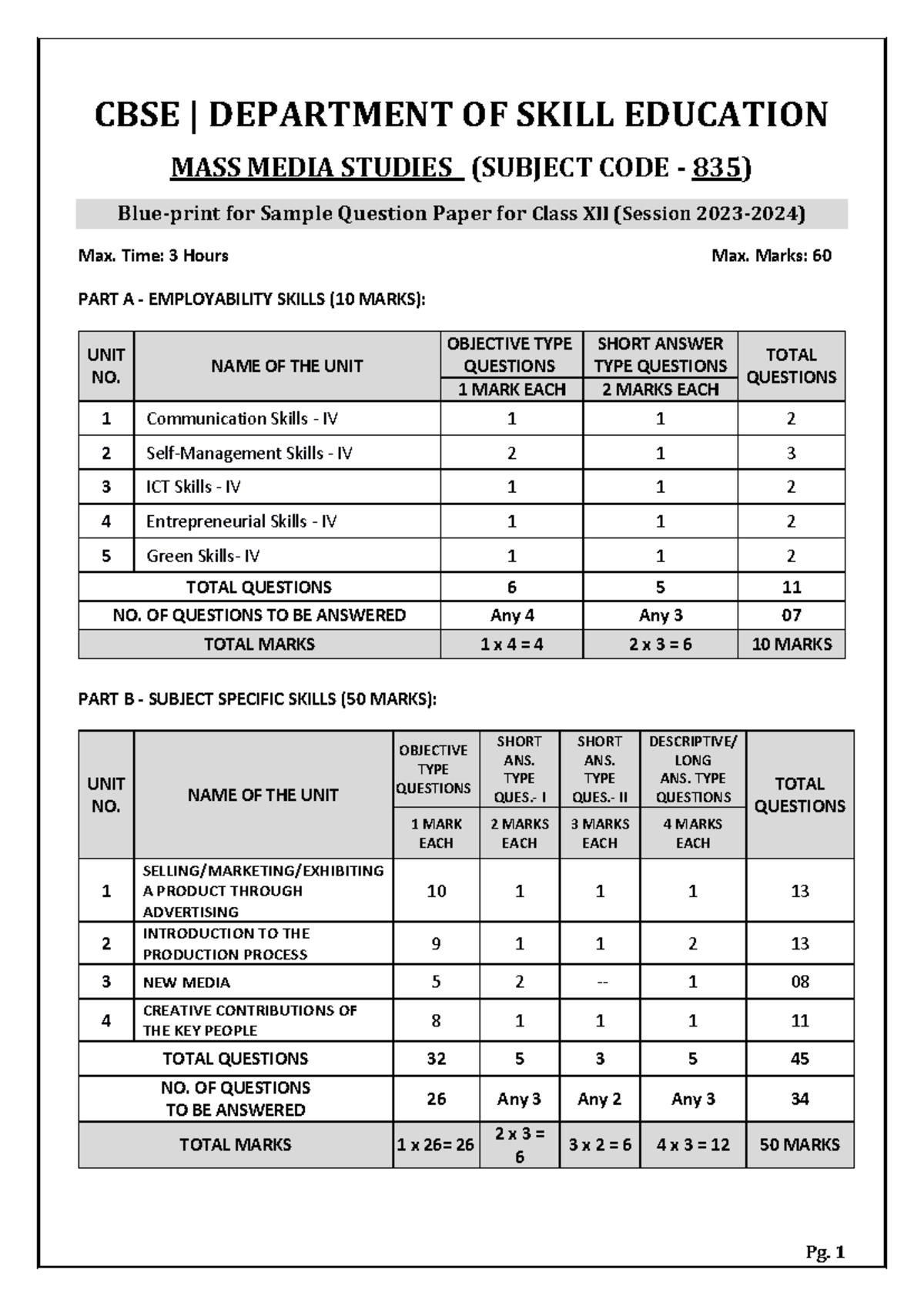 CBSE 835 Mass Media Studies Sample Question Paper for Class XII - Studocu
