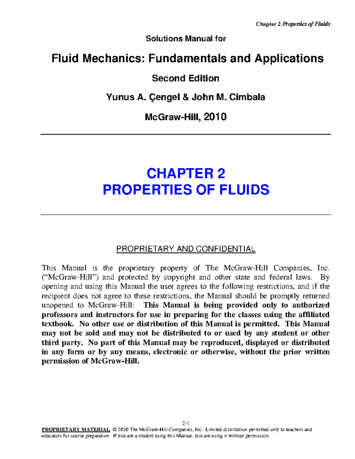 Solutions for Fluid Mechanics: Chapter 2 - Properties of Fluids - Studocu
