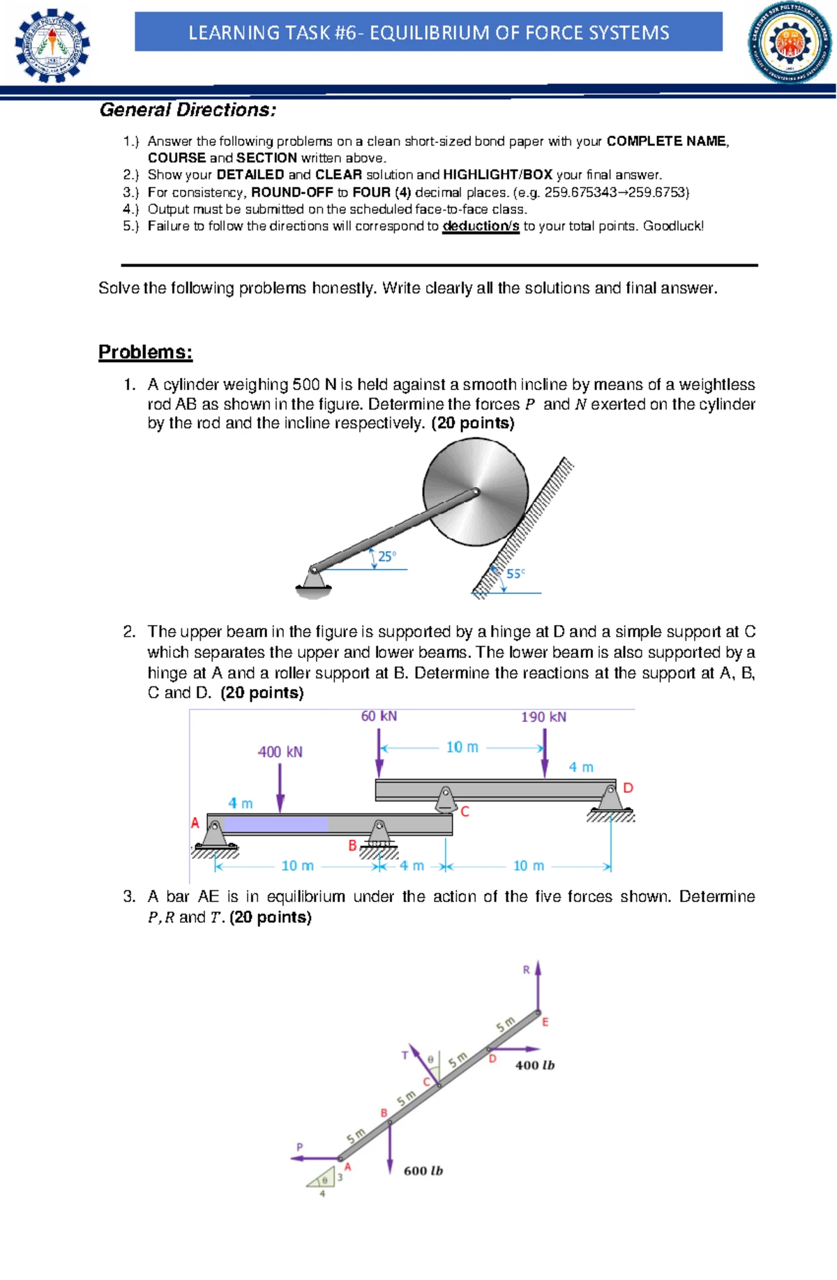Chapter 4: Equilibrium of Force Systems (ENGR 101) - Studocu