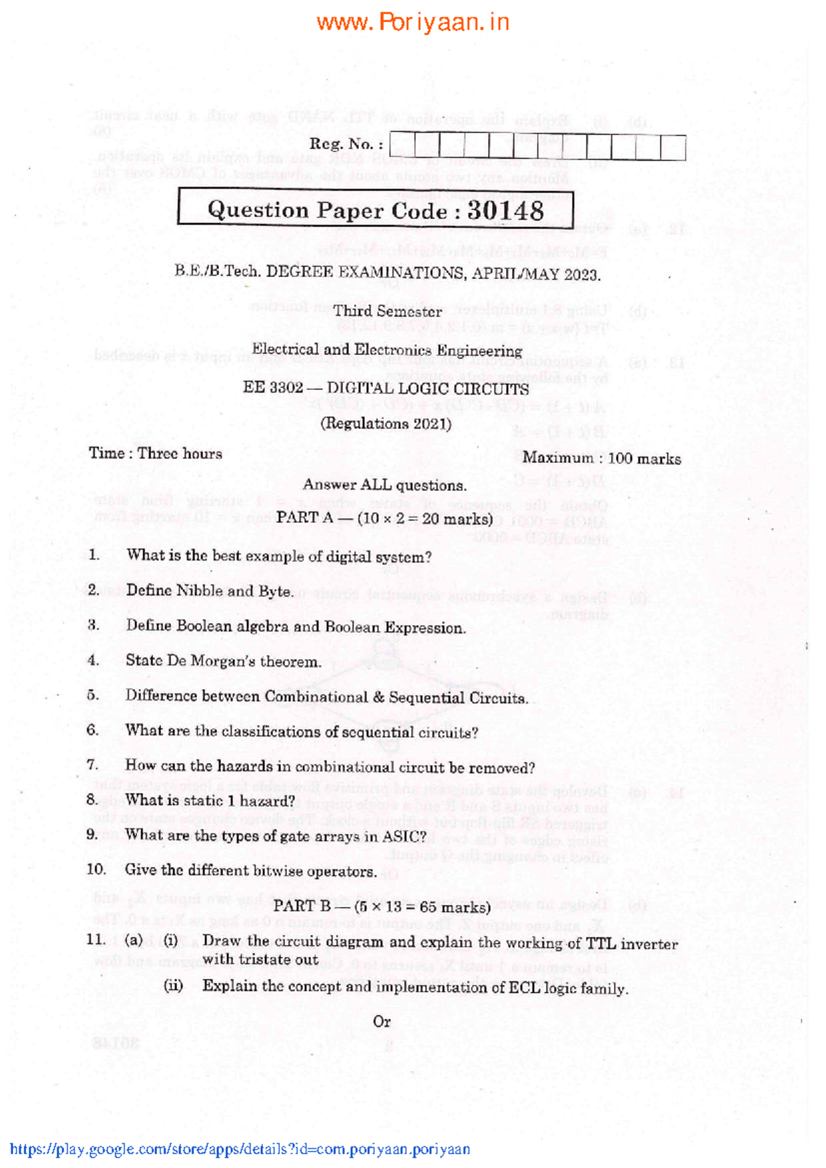 Digital Logic Circuits - EE3302 2021 Reg: April-May 2023 Exam Paper ...