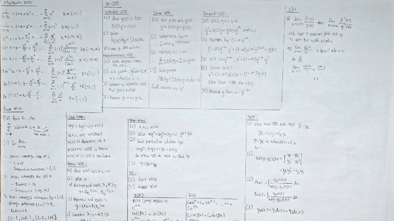 MH1811 Final Exam Cheat Sheet: ODEs and Series Solutions - Studocu