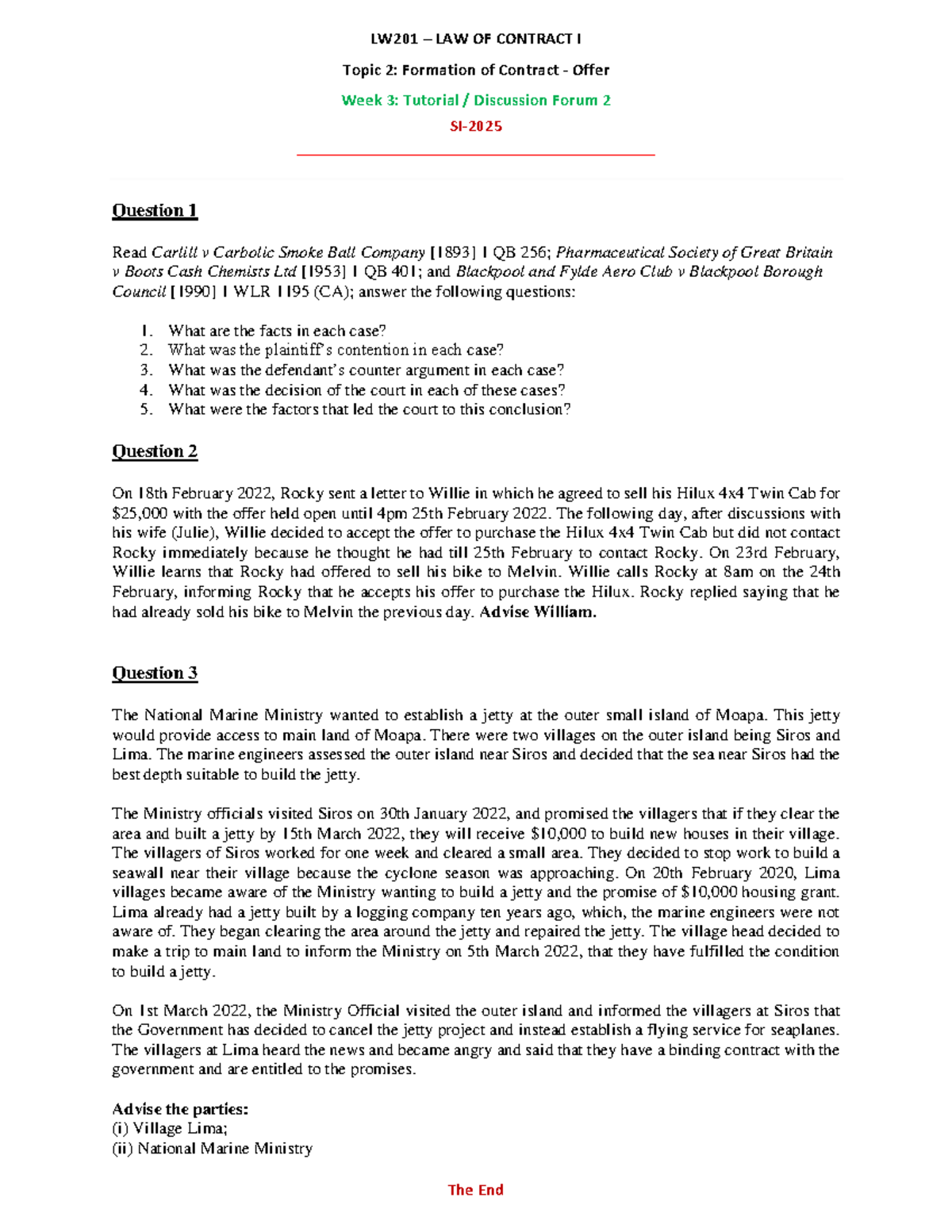 Week 3 - Tutorial 2 [2025] - LW201 – LAW OF CONTRACT I Topic 2 ...