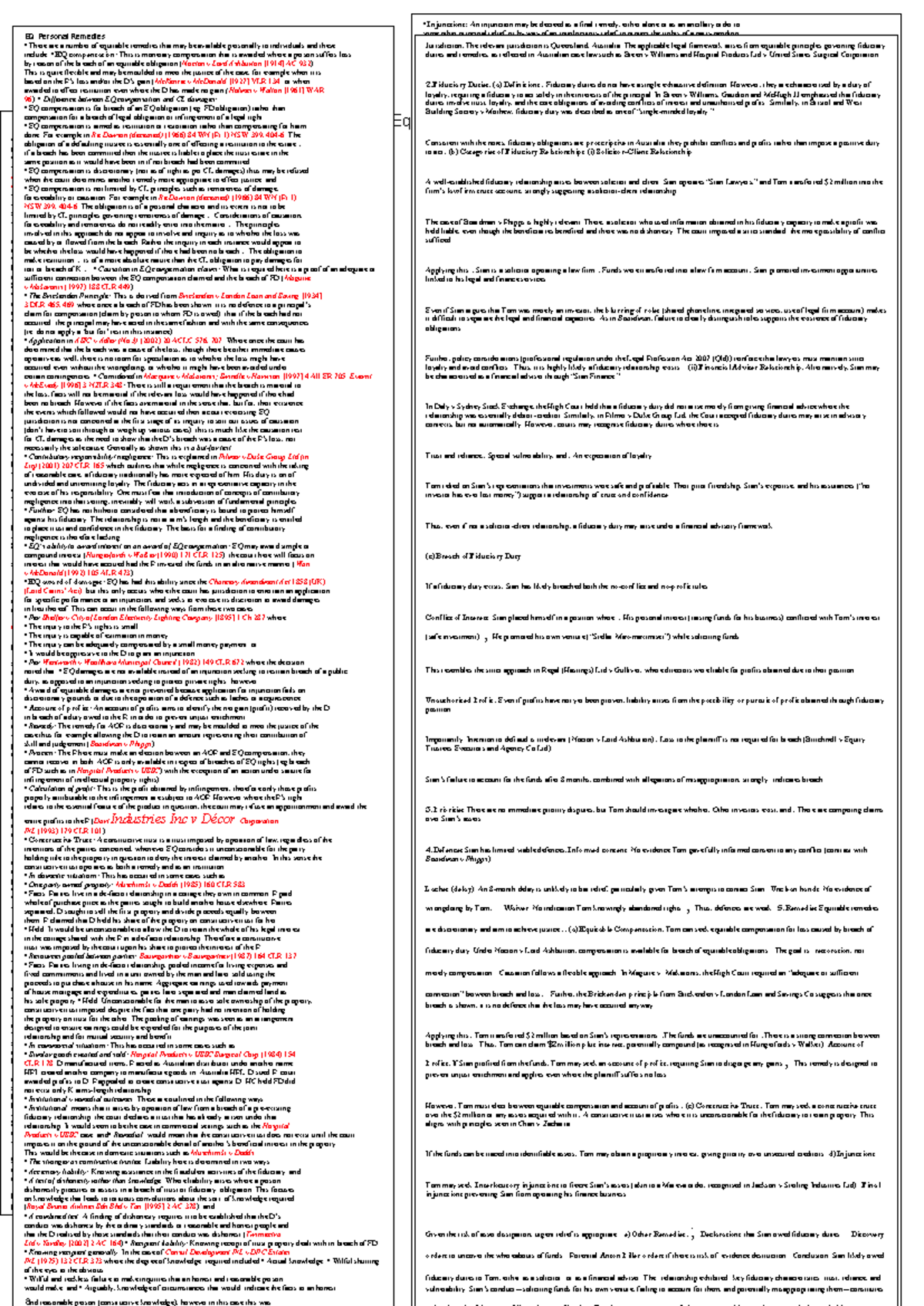 EQ 101: Equitable Remedies and Fiduciary Duties Exam Notes - Studocu