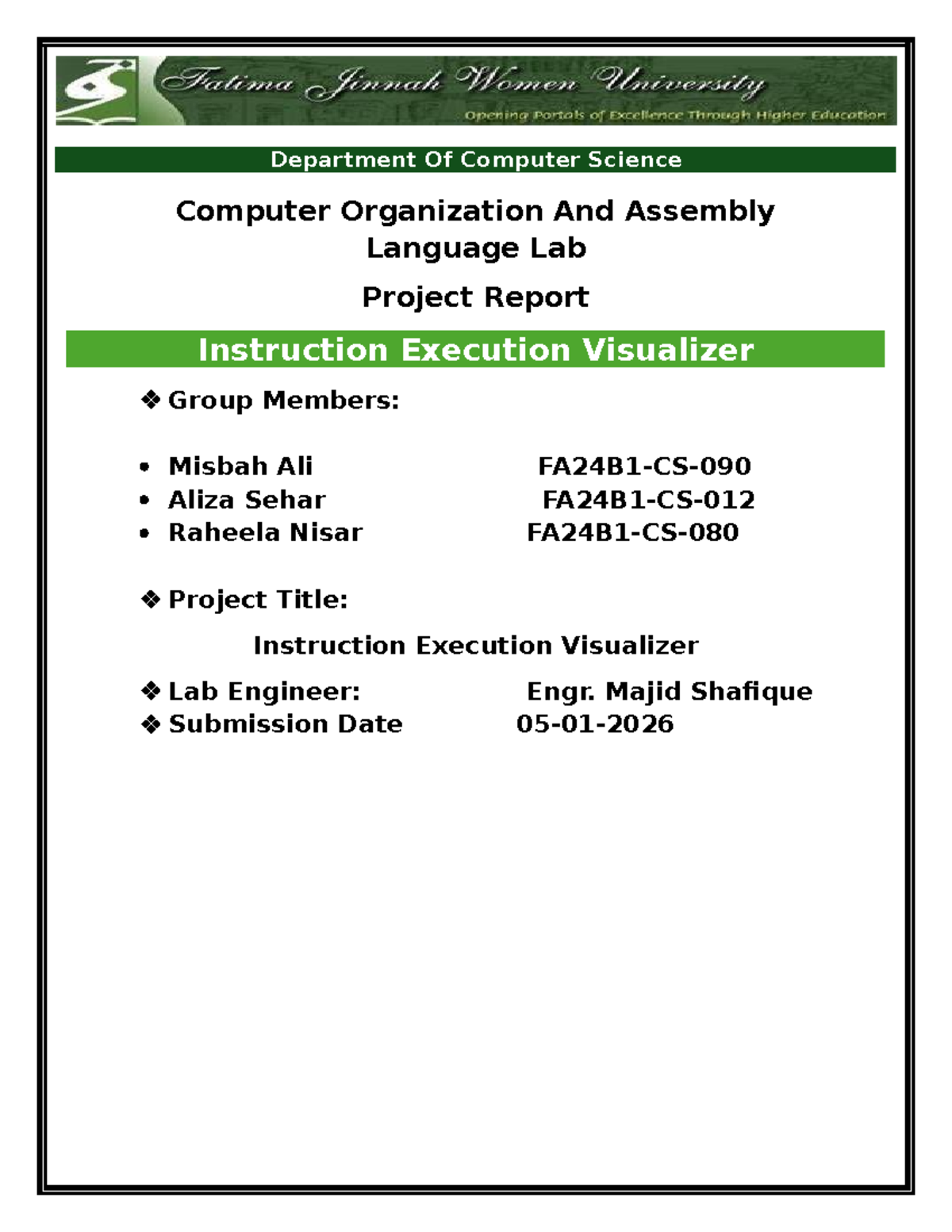 COAL 101: Instruction Execution Visualizer Project Report - Studocu