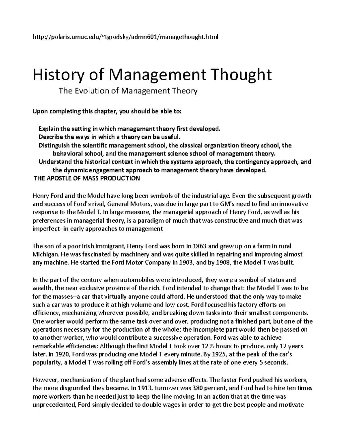 MGT 602: Evolution of Management Theory and Key Concepts - Studocu