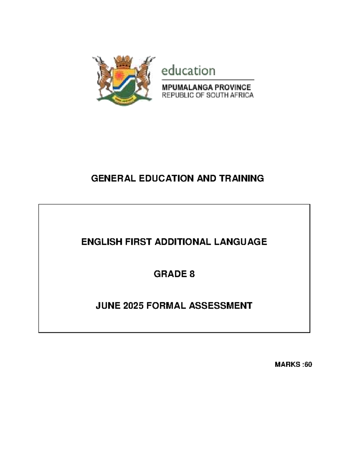 Grade 8 English First Additional Language June Exam 2025 - Studocu