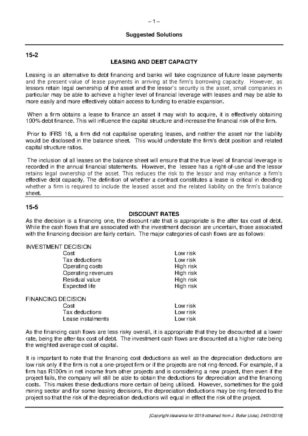 Leasing and Debt Capacity Solutions: LEASING 15.2, 15.5, 15.8, 15.15 ...
