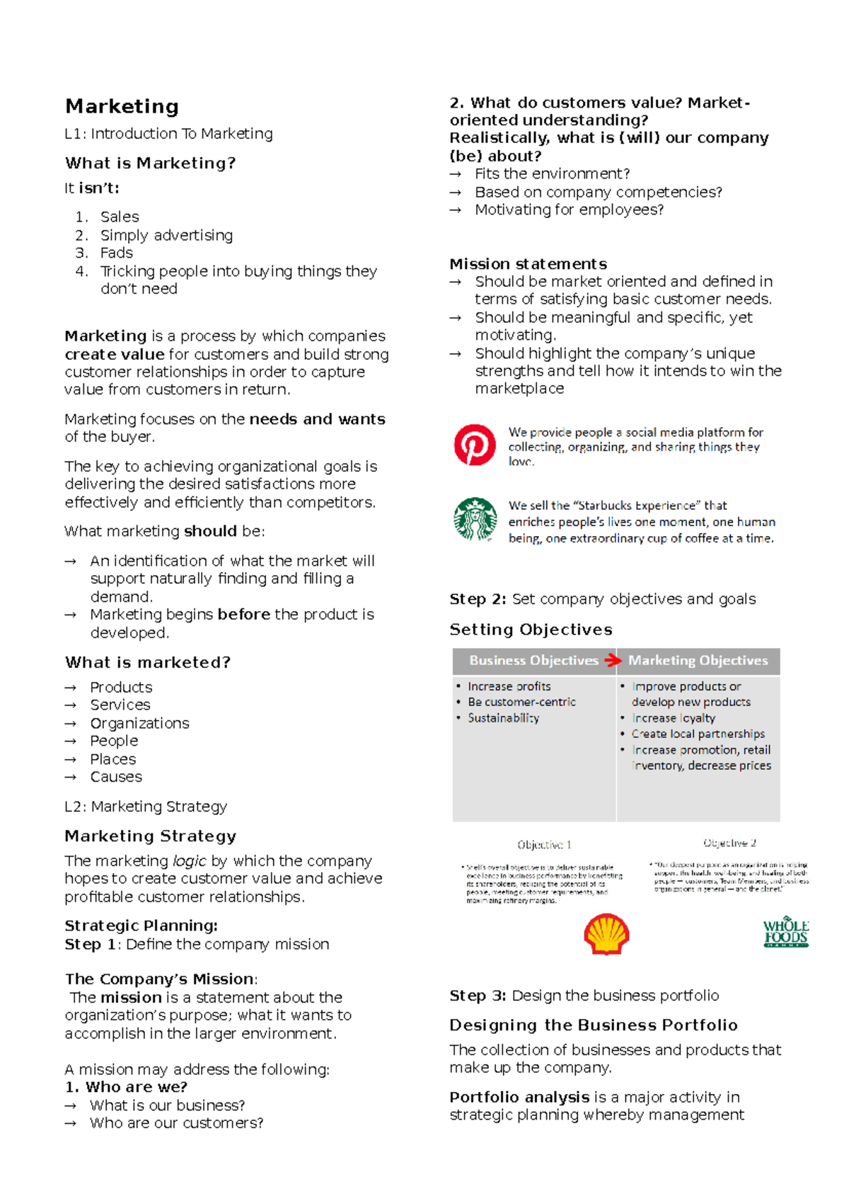 Marketing Notes - Marketing L1: Introduction To Marketing What is ...