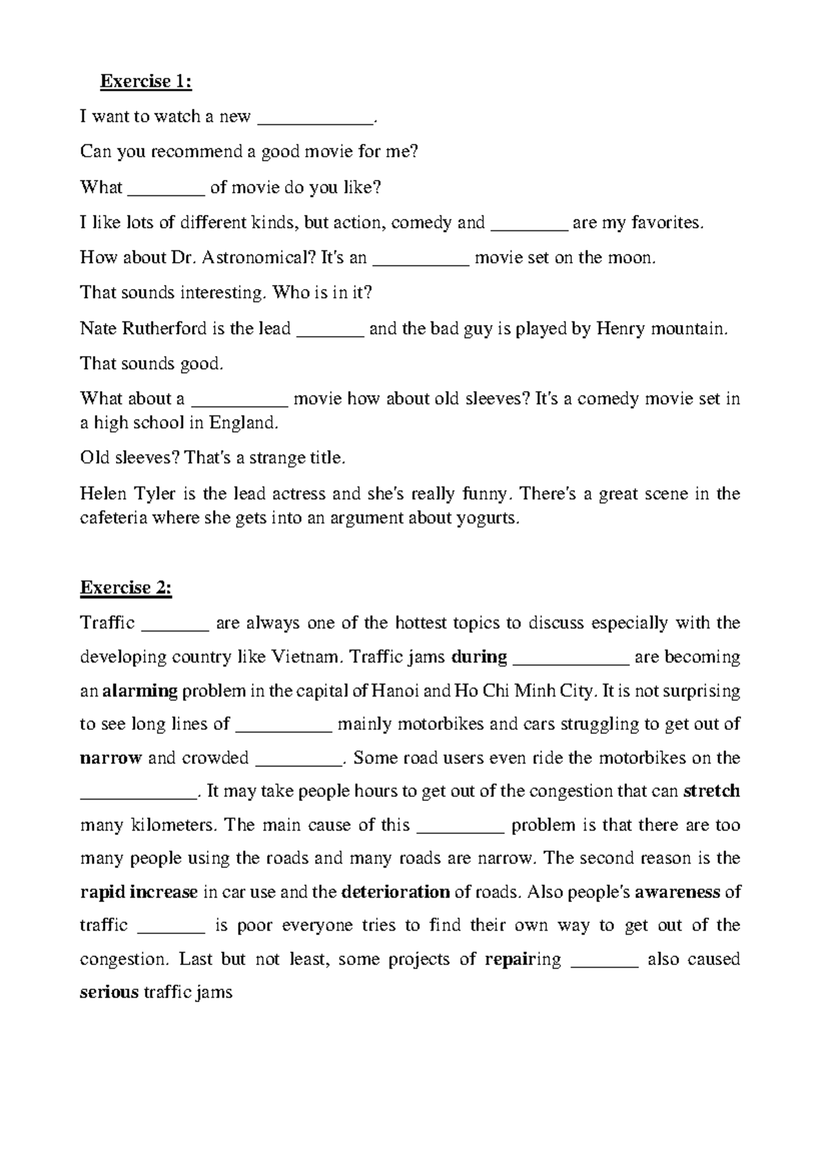 Listening Exercise 1 & 2: Movie Recommendations & Traffic Issues - Studocu