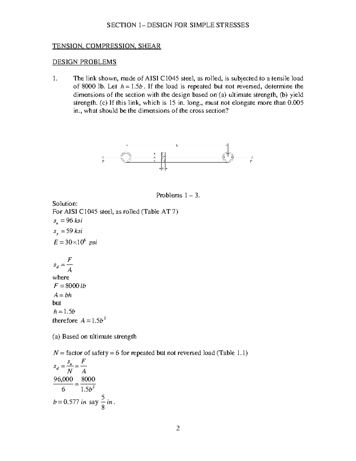 MachDesignProblems - TENSION, COMPRESSION, SHEAR DESIGN PROBLEMS The ...