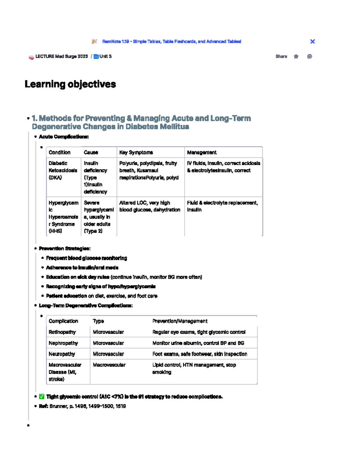 Learning objectives for diabetes management - Med Surge 2025 Lecture ...