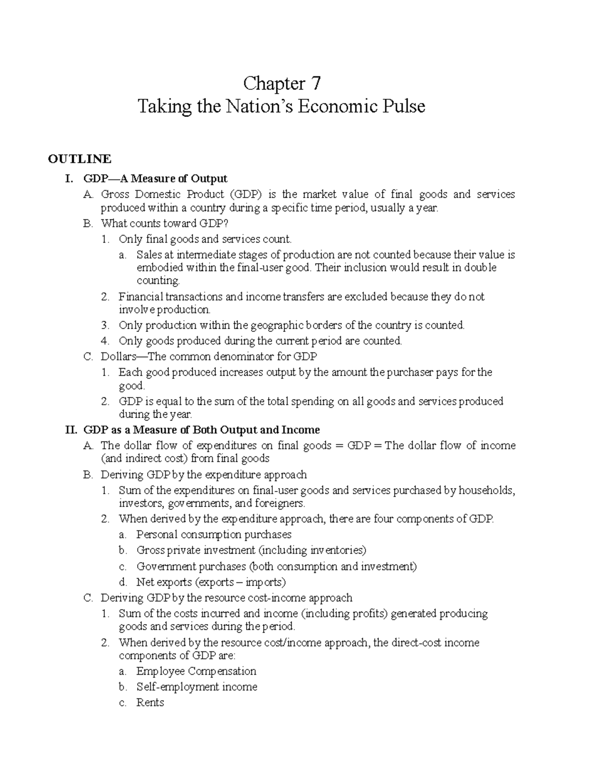 Chapter 7 Class Outline - Chapter 7 Taking the Nation’s Economic Pulse ...