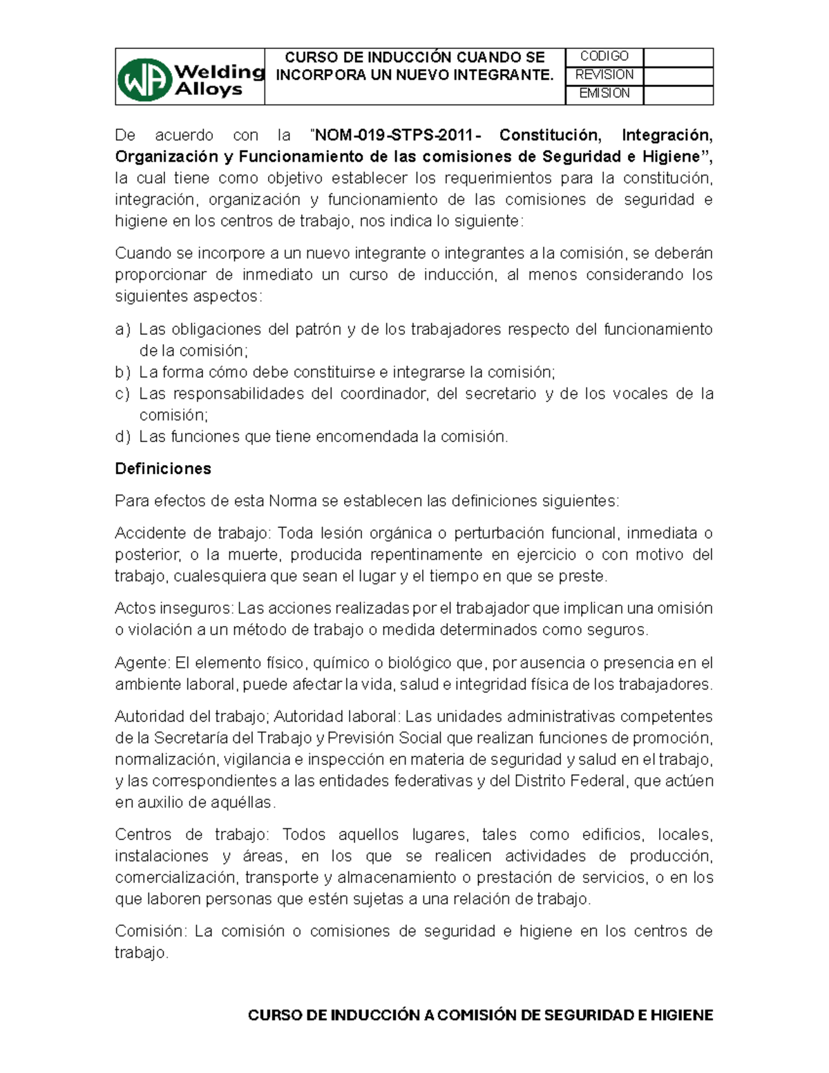 Curso de Inducción a la Seguridad en el Trabajo: Integración de Comisiones - Document Preview