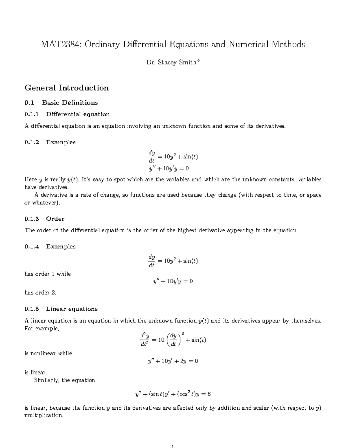 MAT2384 Final Exam Review: Ordinary Differential Equations Concepts ...