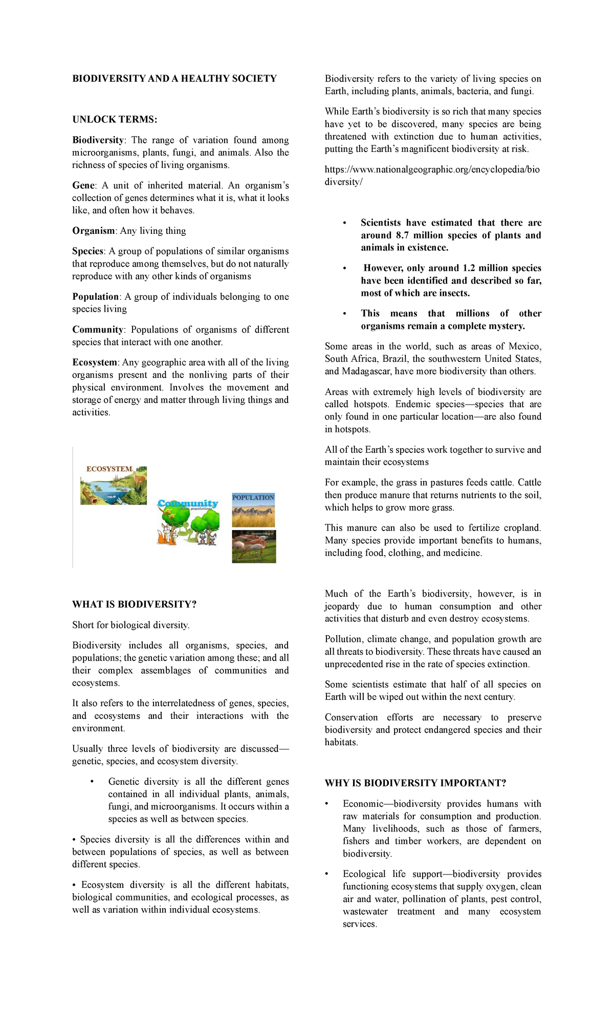 BIOL 101: Understanding Biodiversity and Its Importance for Society ...