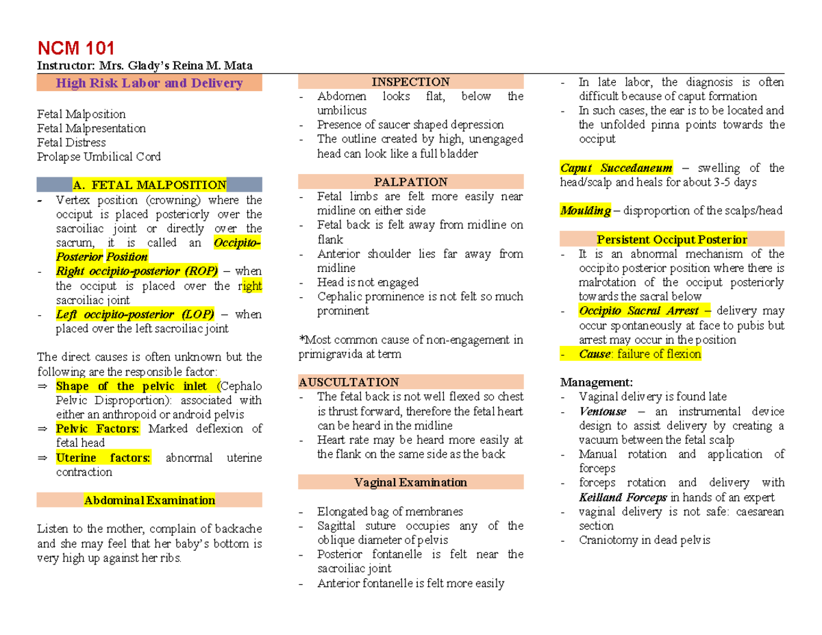 High Risk Labor and Delivery: Fetal Malposition, Presentation ...