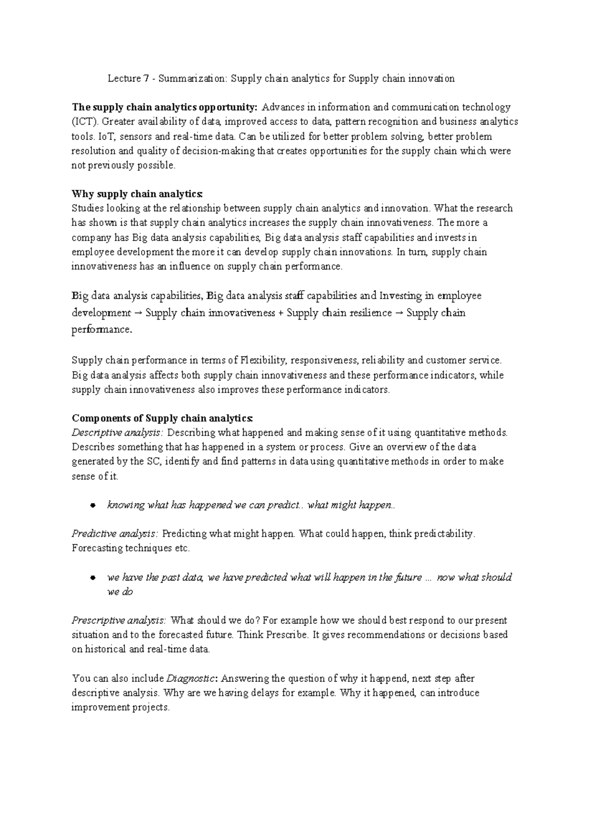 Lecture 7: Supply Chain Analytics & Innovation Insights - Document Preview