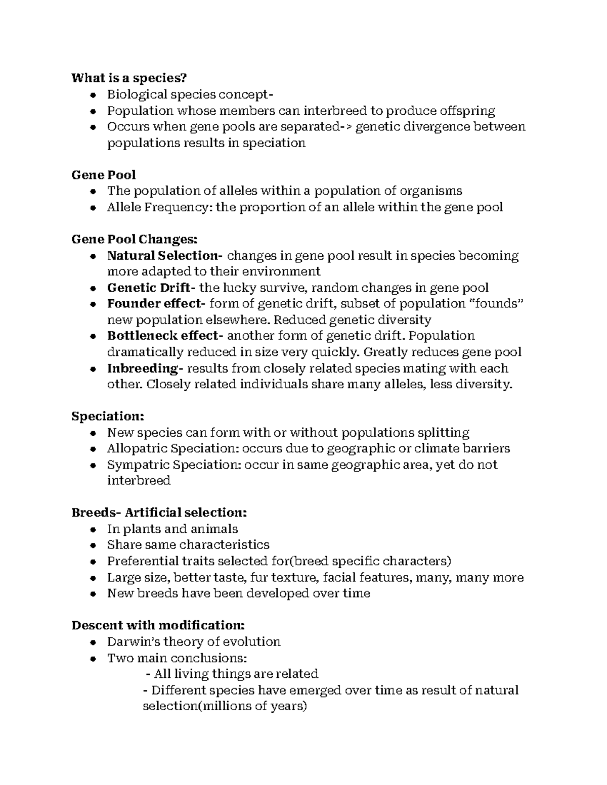 Bio 120: Final Exam Notes on Speciation and Evolution Concepts - What ...