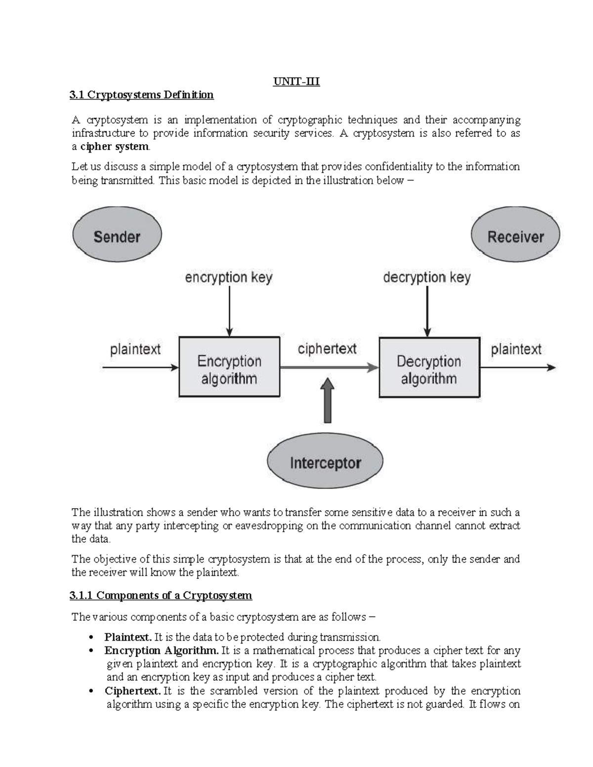 ISS 3.1 - Overview of Cryptosystems and Key Concepts - Studocu