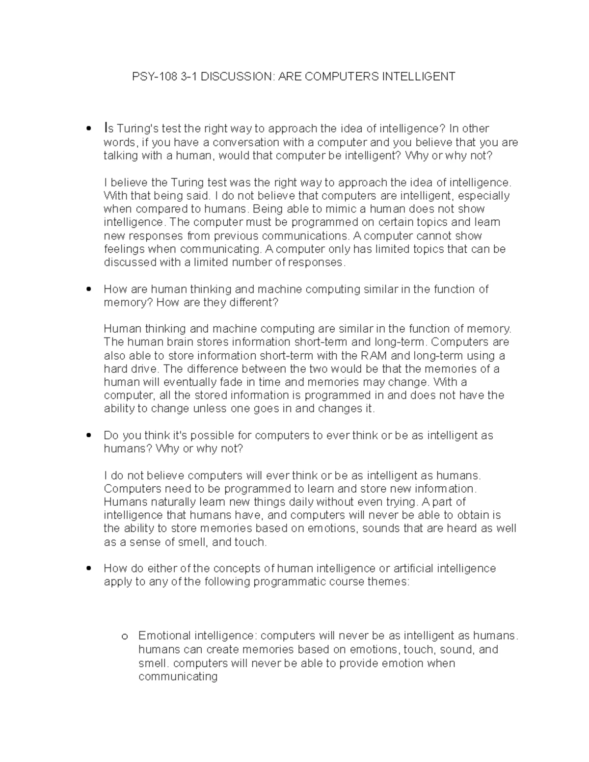 3-1 Discussion Are Computers Intelligent - For your initial post ...