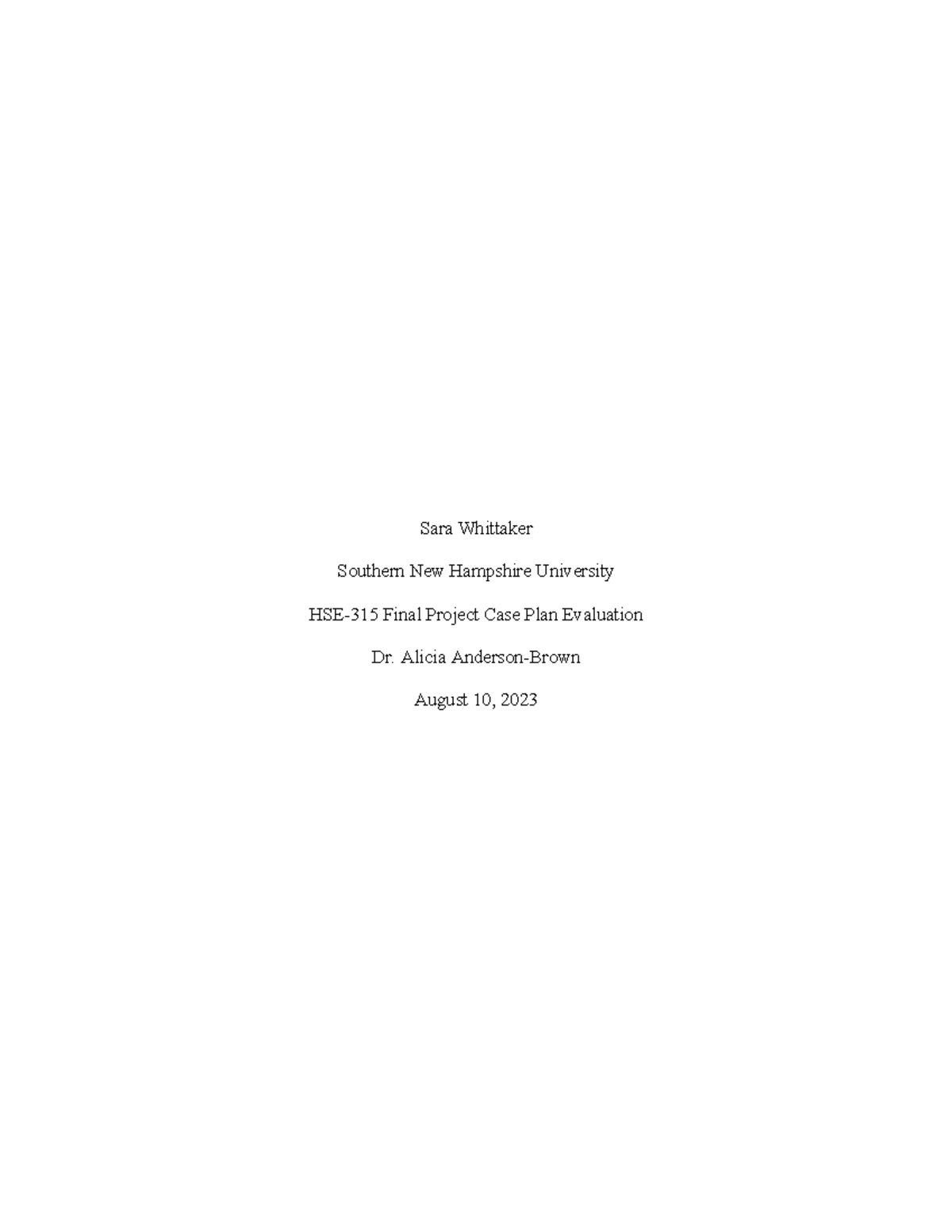 HSE-315 Final Project Case Plan Analysis: Trauma & Interventions - Studocu