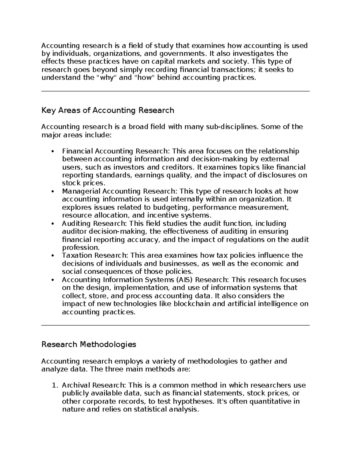 Accounting Research Overview: Key Areas & Methodologies - Studocu