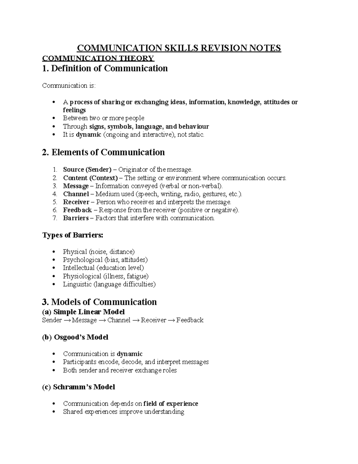 UCU 110 Communication Skills Revision Notes - Studocu