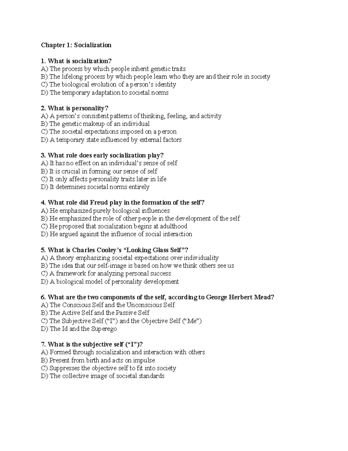 Socialization Mock Exam: Key Concepts and Theories - Studocu