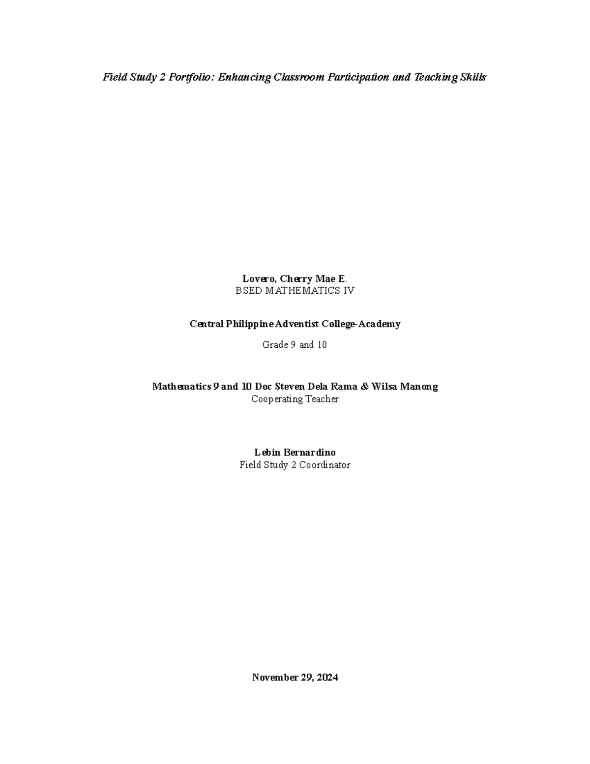 Field Study 2 Portfolio: Enhancing Teaching Skills in Math Education ...