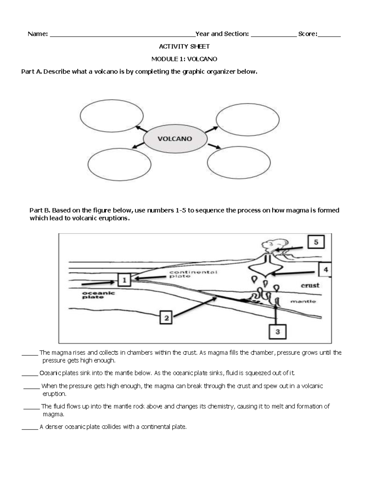 Activity Sheet: Understanding Volcanoes - Module 1 (Year & Section ...
