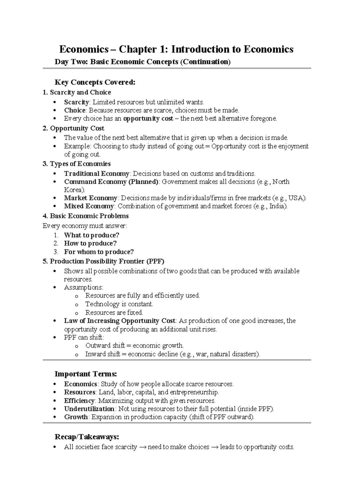 Economics 101 - Chapter 1: Key Concepts in Basic Economics - Studocu