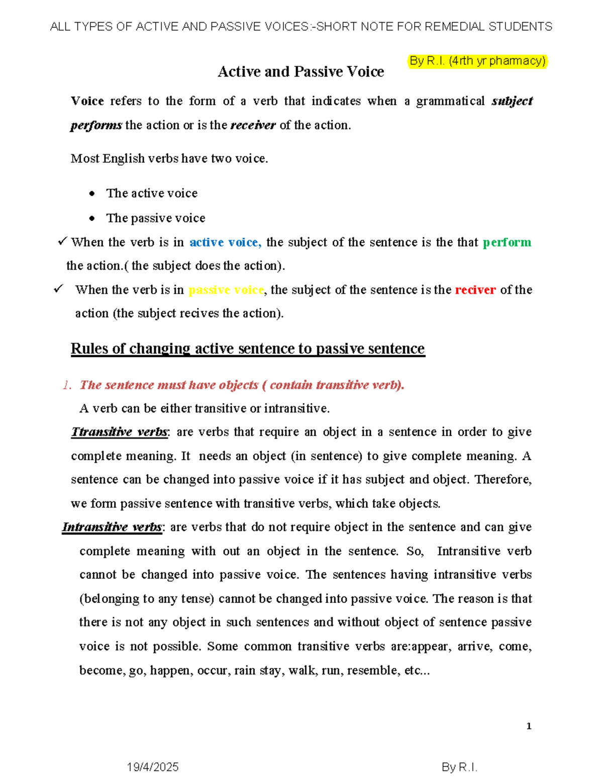Active and Passive Voice Notes for R.I. (4th Yr Pharmacy) - Studocu