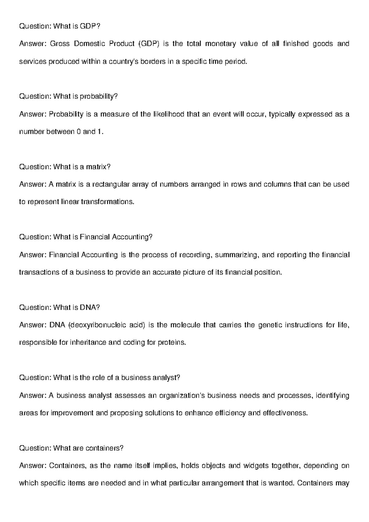 Rantop 1 - Simple Q and A - Question: What is GDP? Answer: Gross ...
