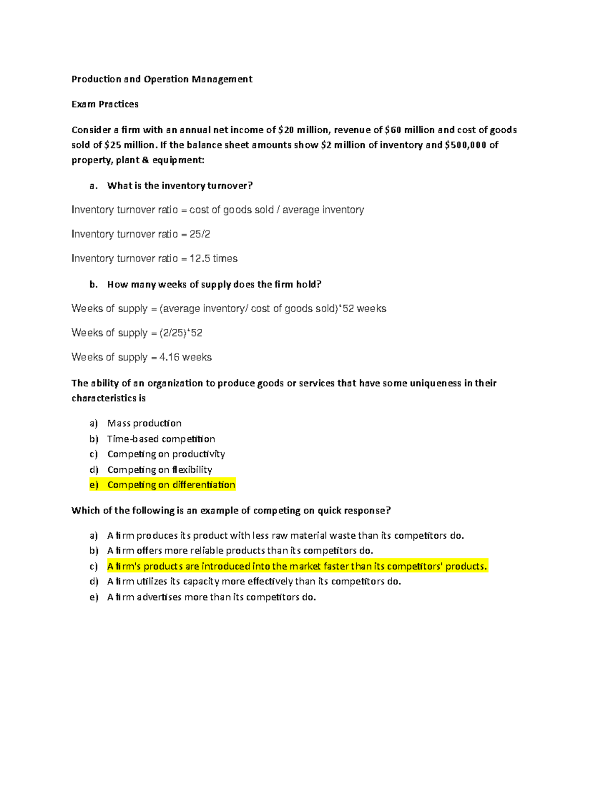 Production and Operation Management - Exam Practice Notes - Studocu