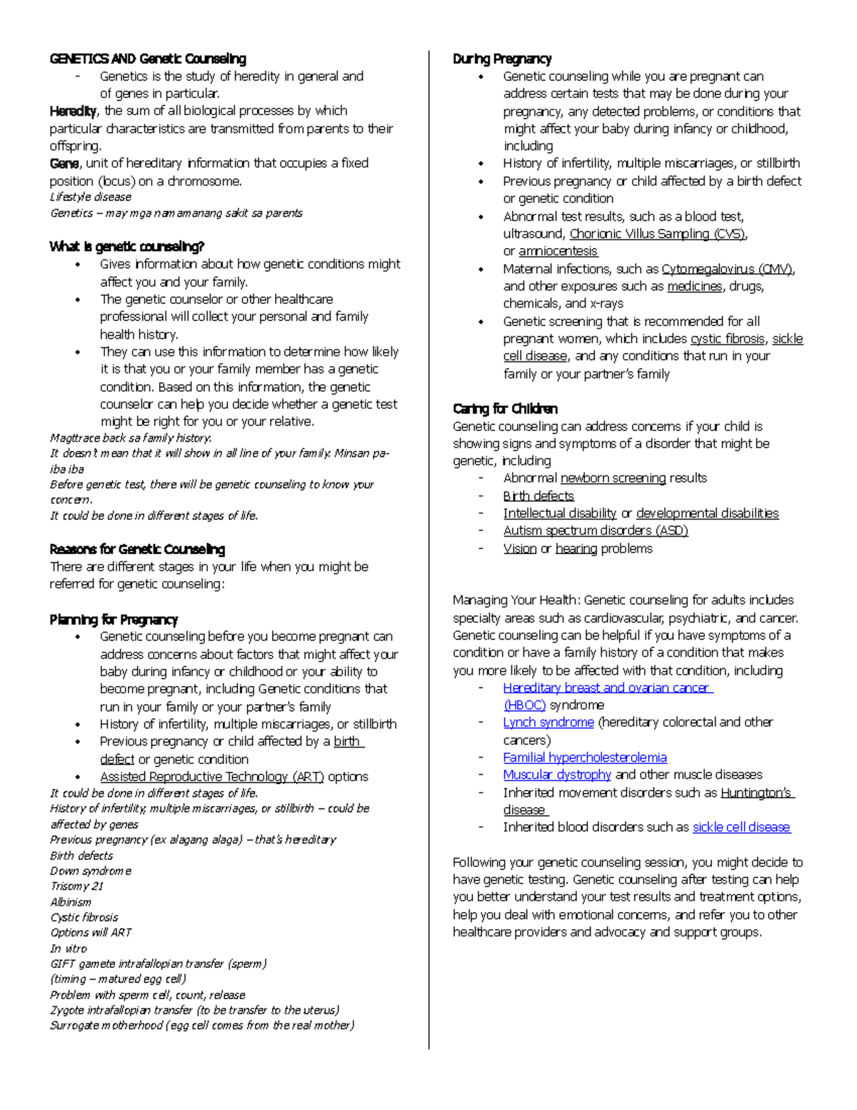 GEN 101: Overview of Genetics and Genetic Counseling Concepts - Studocu