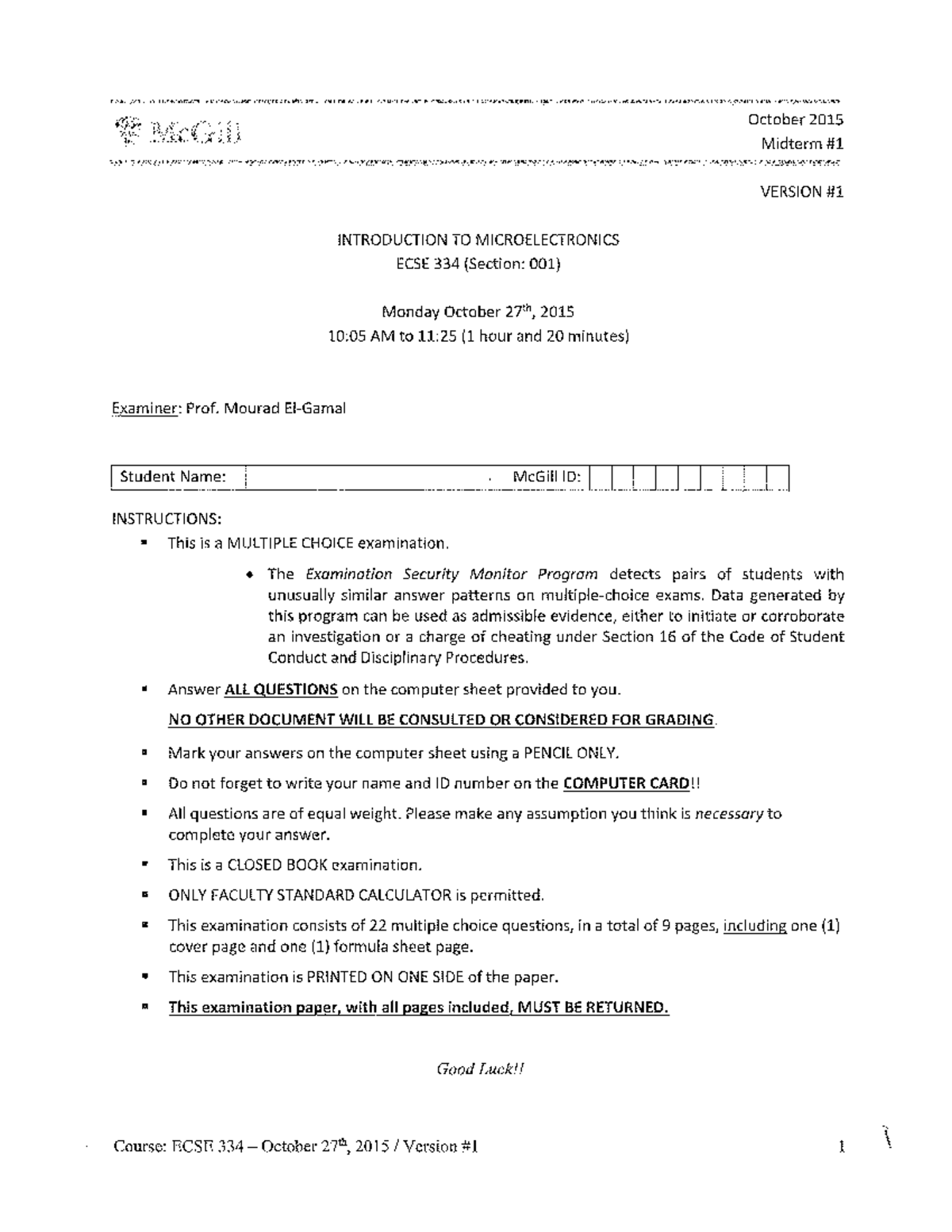 Midterm exam 1 27 October Fall 2015, questions and answers - - Studocu