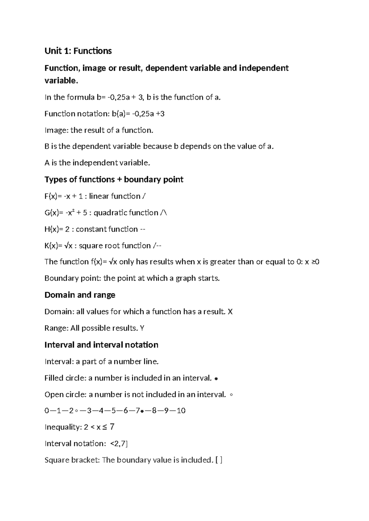 Wiskunde Unit 1: Functies en Hun Eigenschappen - Studeersnel