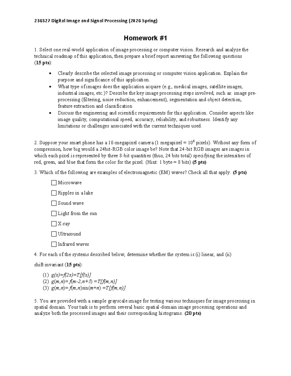 236327 Digital Image and Signal Processing (2026 Spring) Homework 1 ...