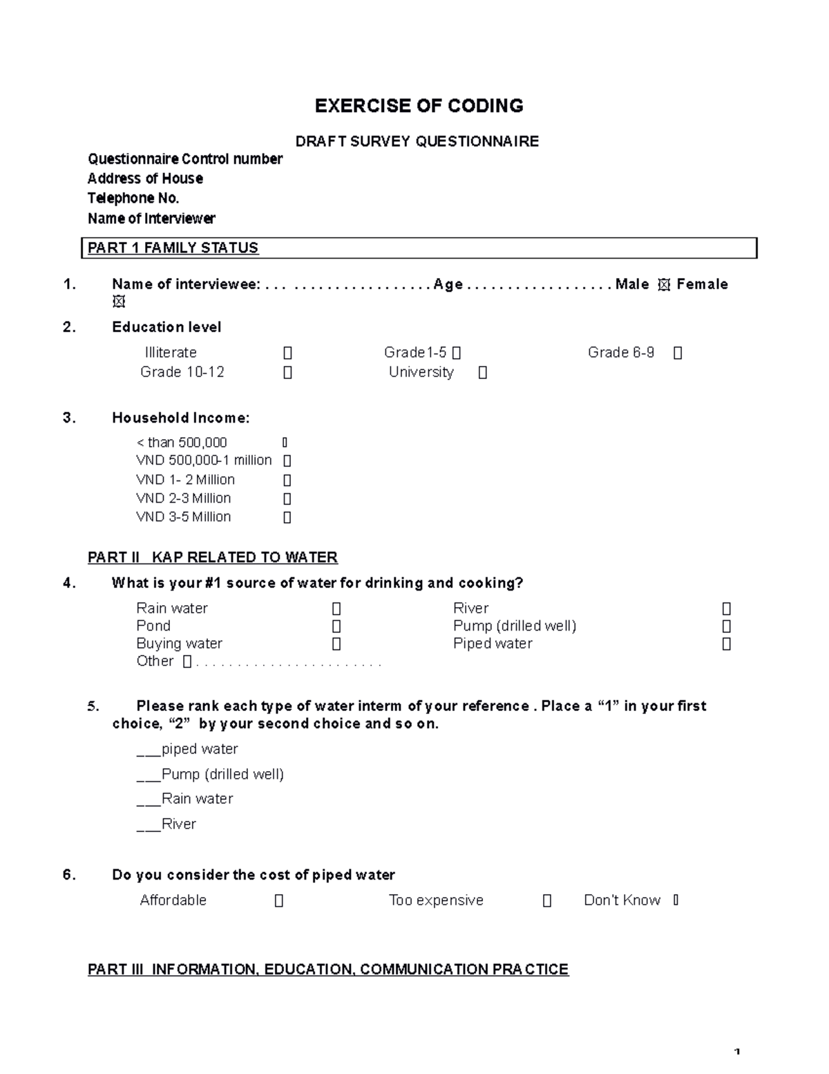 Exercise coding -EN - the primary - EXERCISE OF CODING DRAFT SURVEY ...