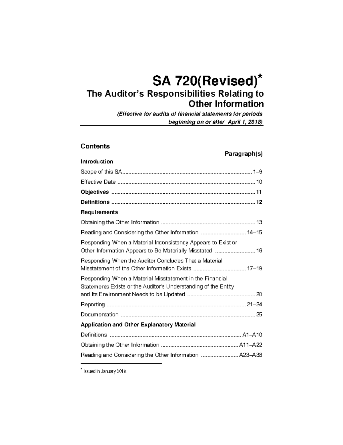 SA 720 - The Auditor's Responsibilities Related to Other Information ...