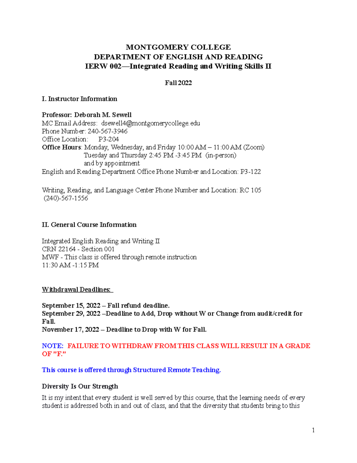 IERW 002 - Integrated Reading and Writing Skills II Syllabus - Fall ...