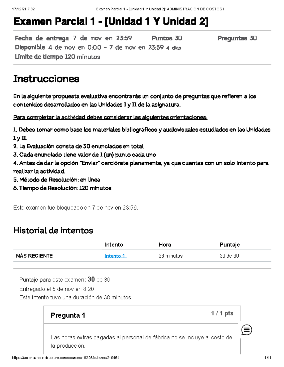 Examen Parcial 1 - Unidades I y II en Administración de Costos I - Studocu