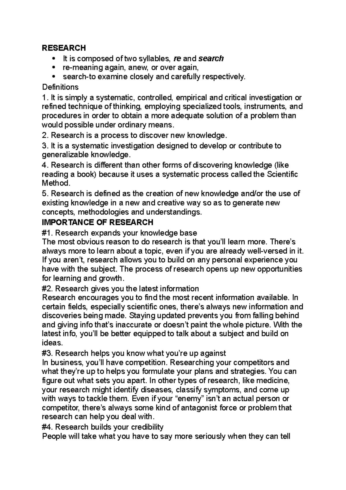 M1-Research - Key Definitions & Importance of Research - Studocu